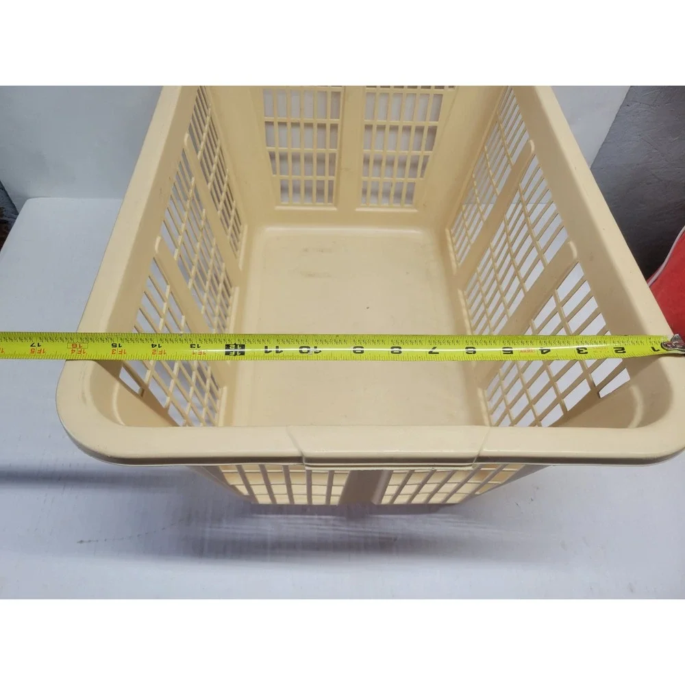 Vintage Cream Plastic Laundry Basket Rectangular Ventilated Storage Bin 23x17x10